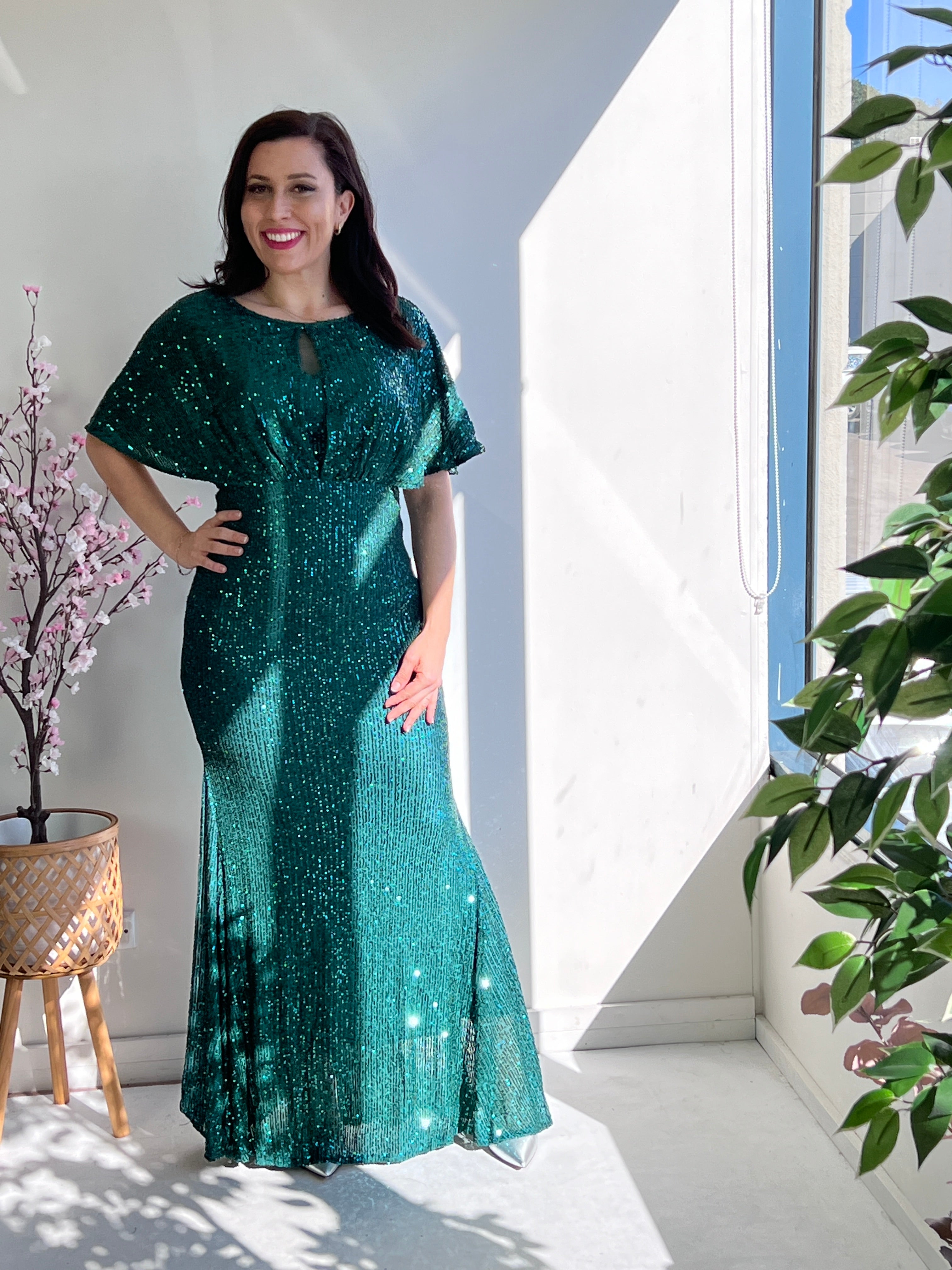 Cindy Emerald Sequin Evening Gown