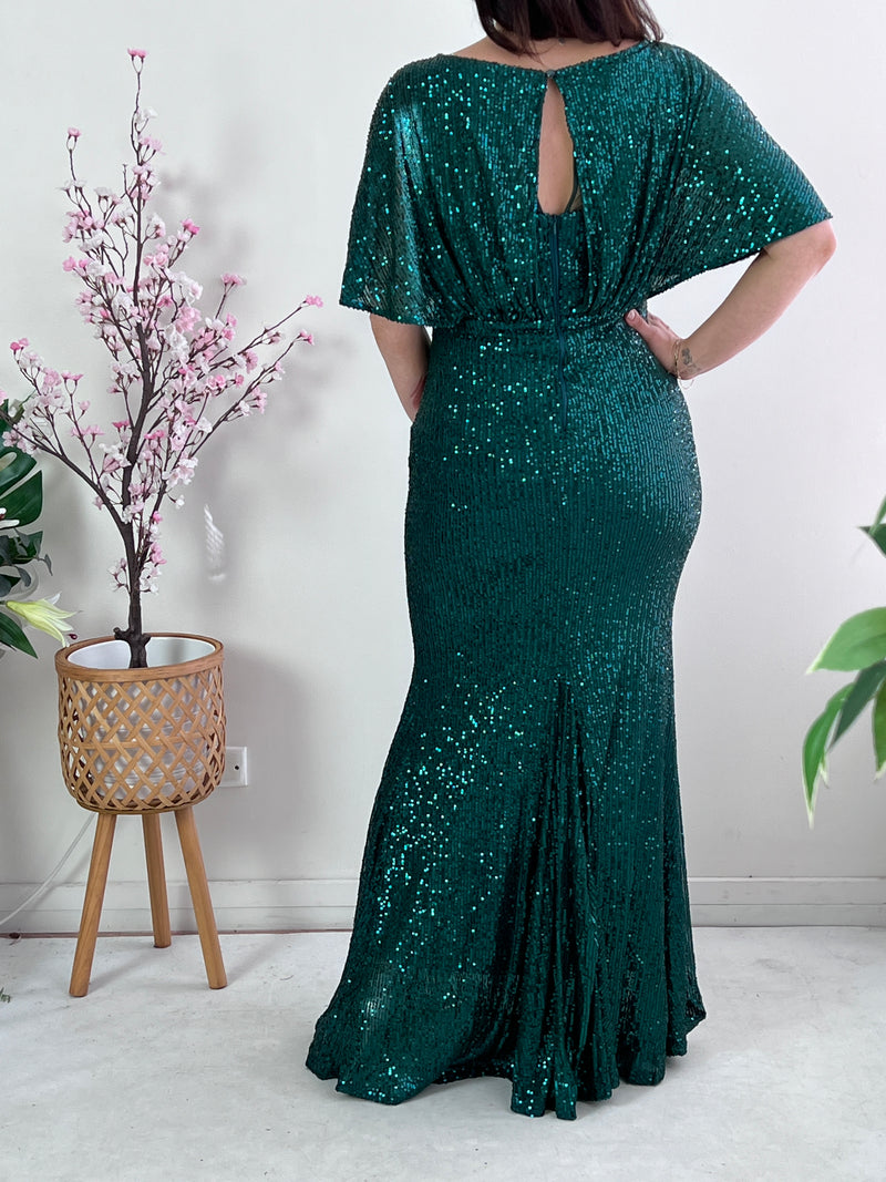 Cindy Emerald Sequin Evening Gown
