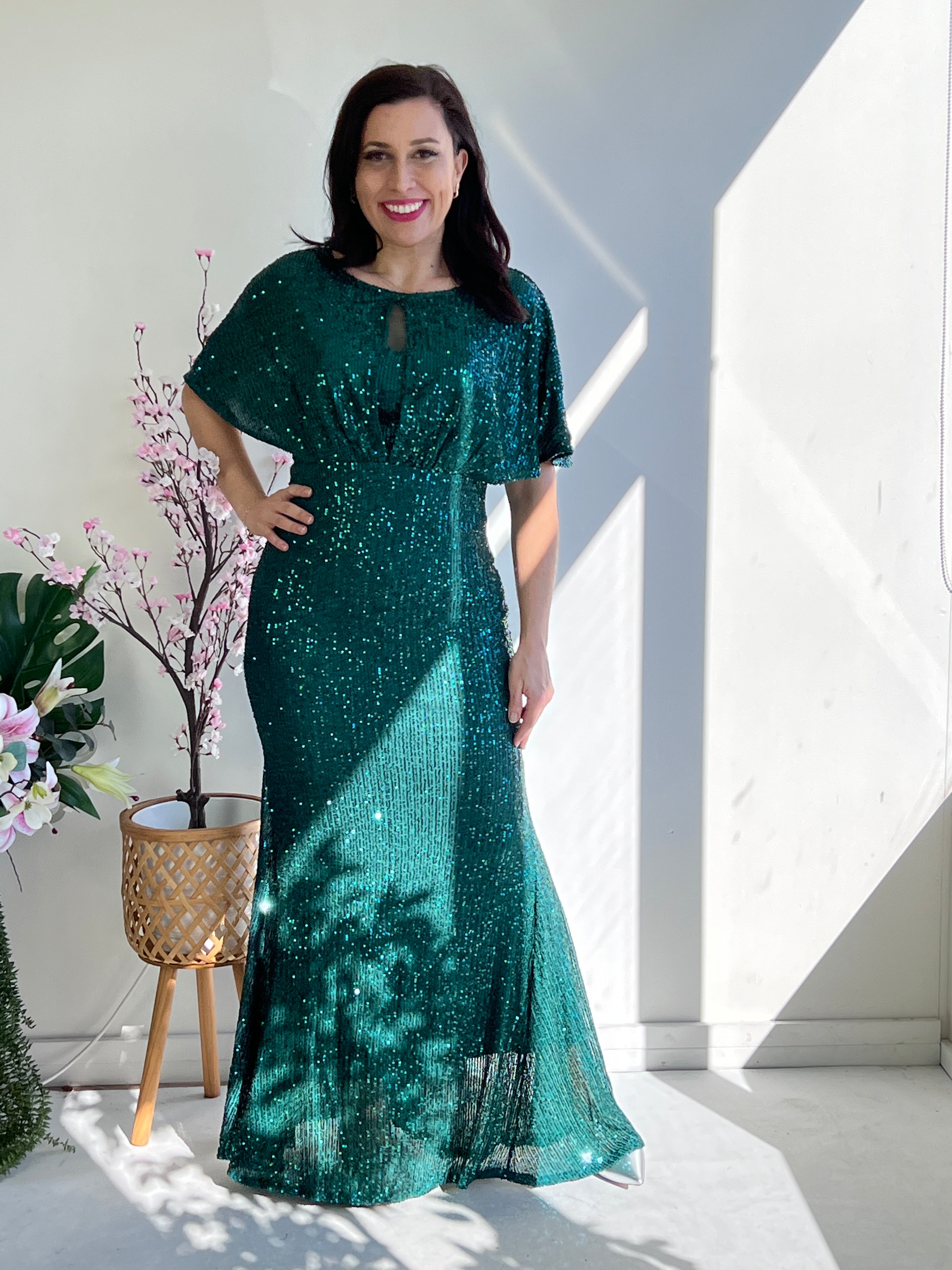 Cindy Emerald Sequin Evening Gown