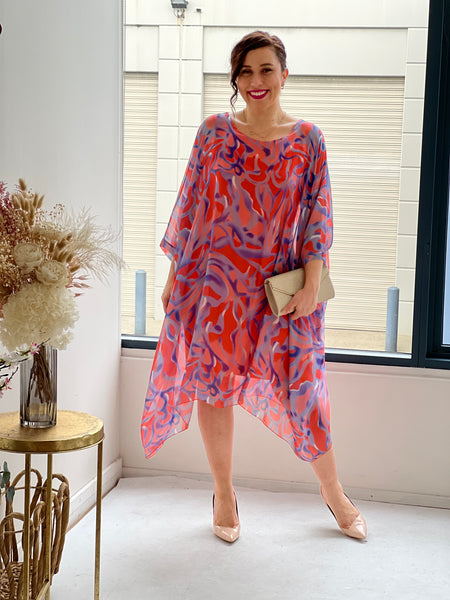 Coral silk dress sales