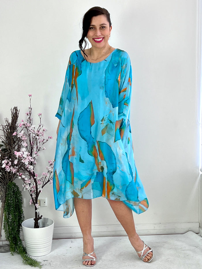 Cora Turquoise Silk Dress