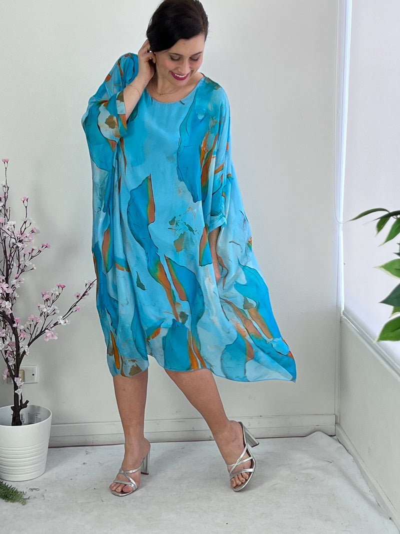 Cora Turquoise Silk Dress