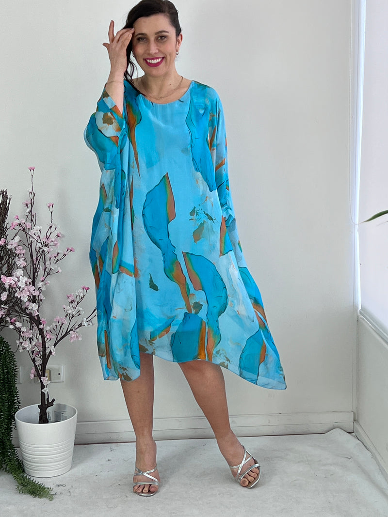 Cora Turquoise Silk Dress