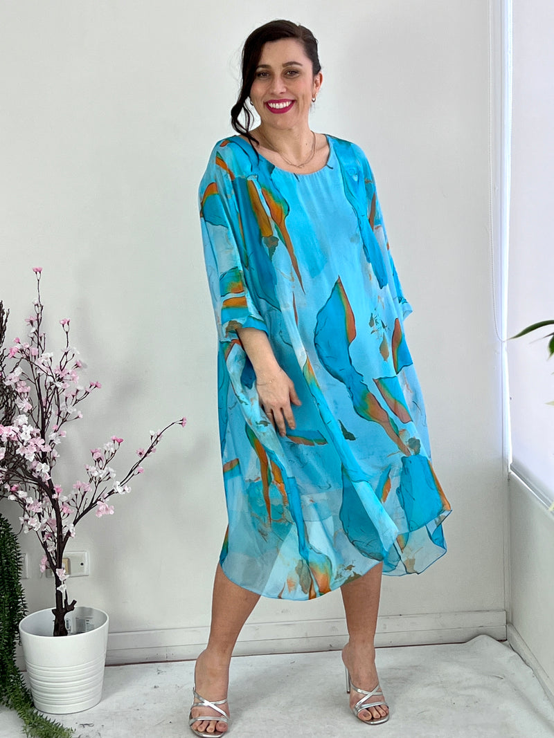 Cora Turquoise Silk Dress