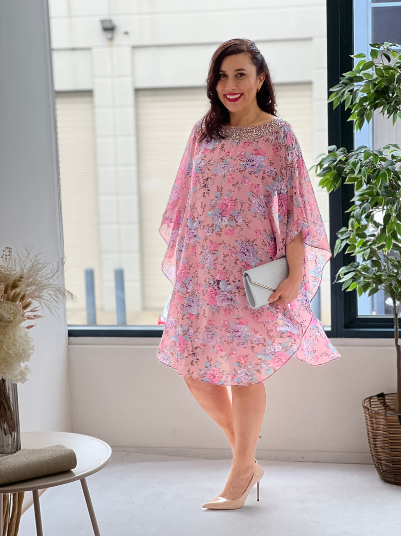 Elias Pink Floral Evening Dress