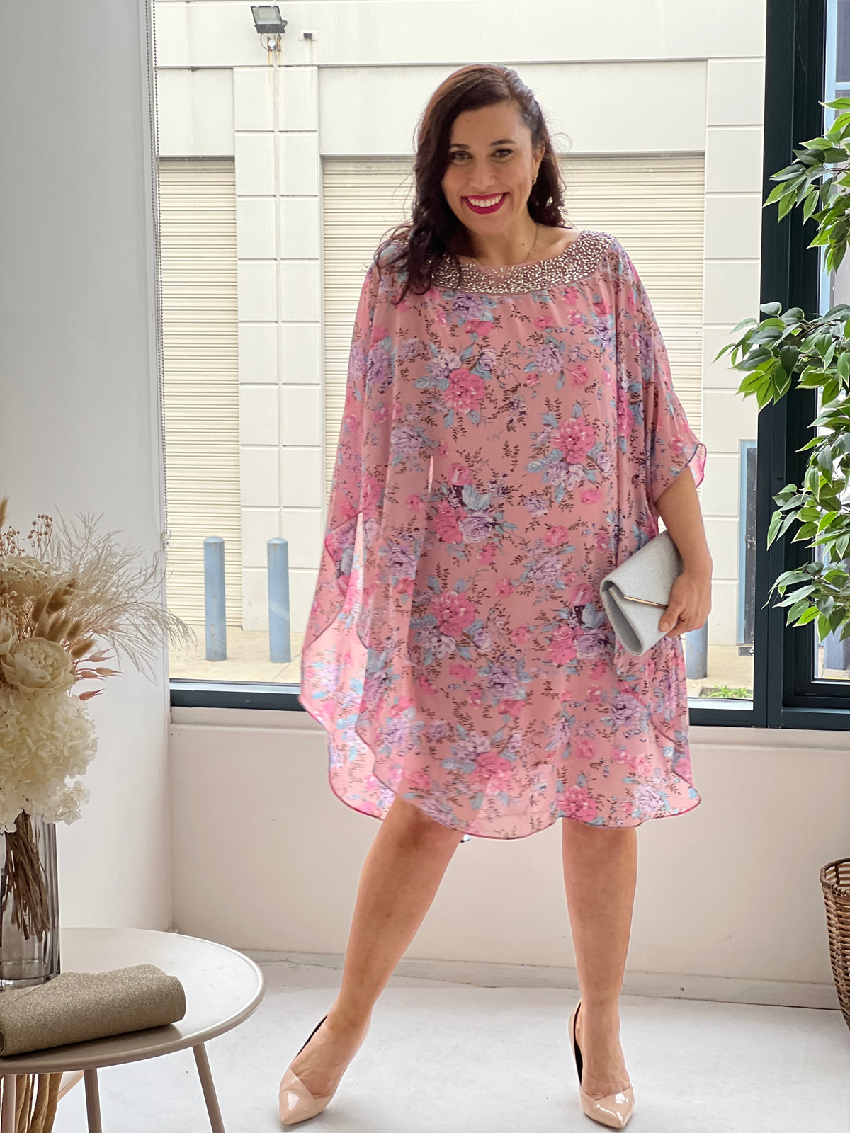Elias Pink Floral Evening Dress