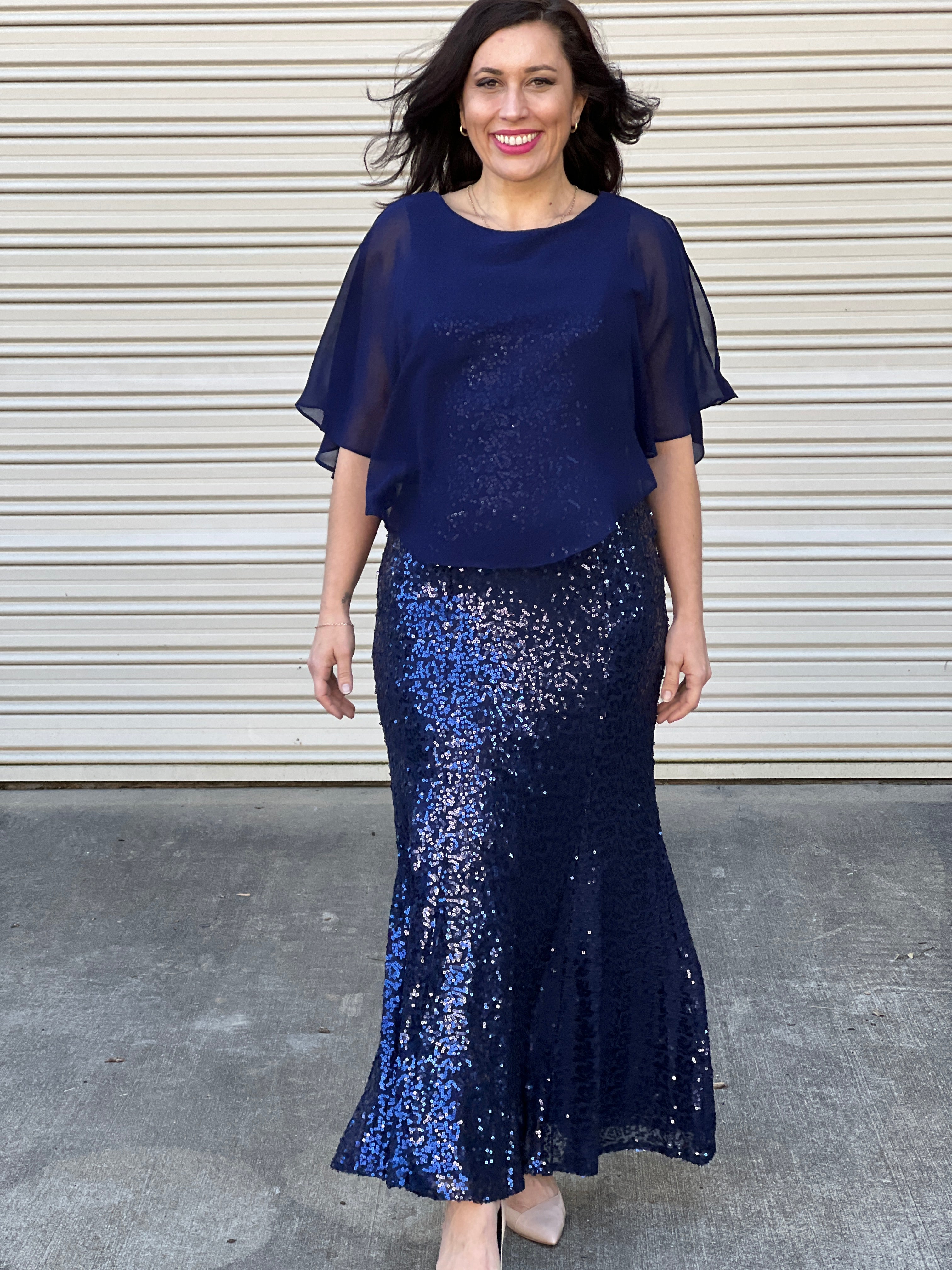 Gabby Navy Sequin Evening Gown Dressxox