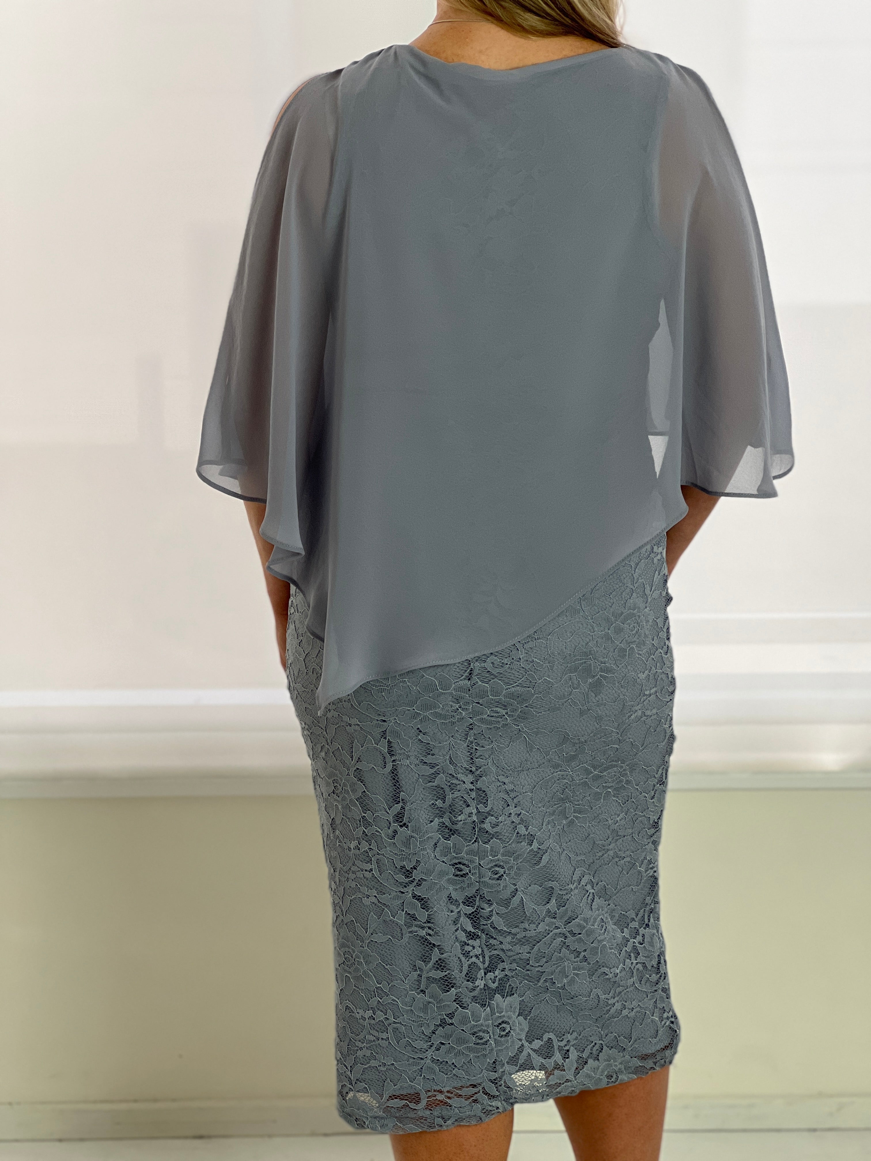 Geraldine Silver Grey Evening Dress Dressxox