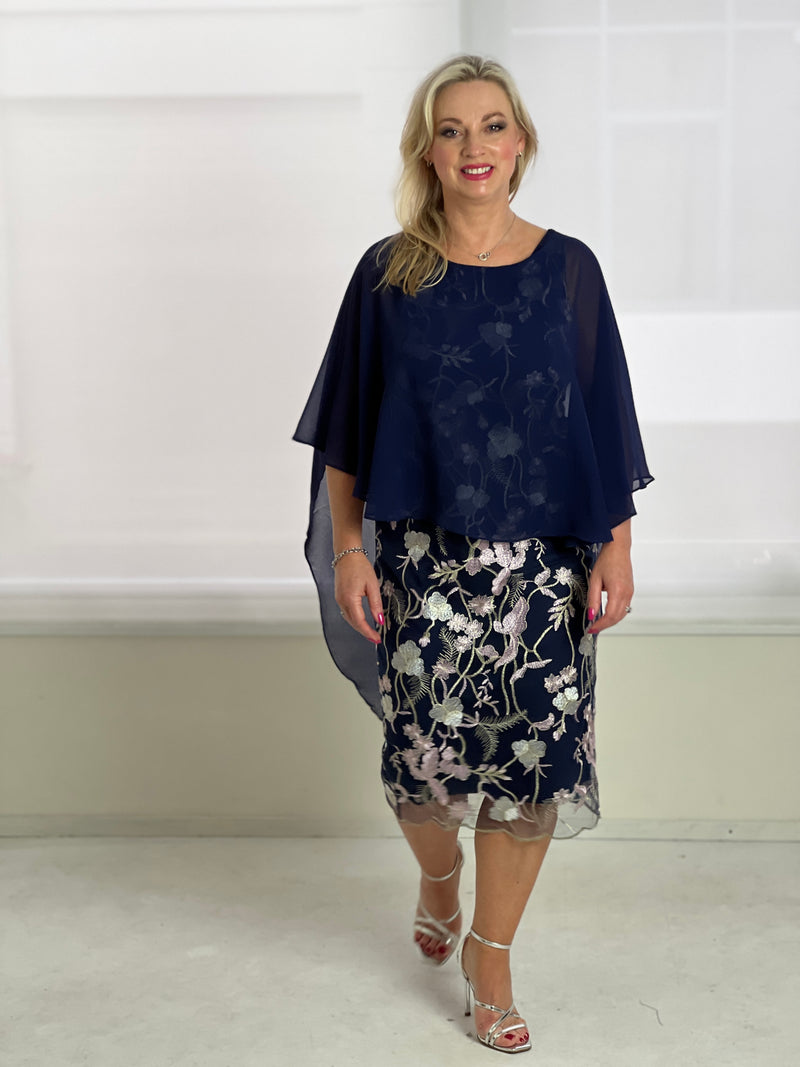 Goslyn Navy Embroidered Evening Dress
