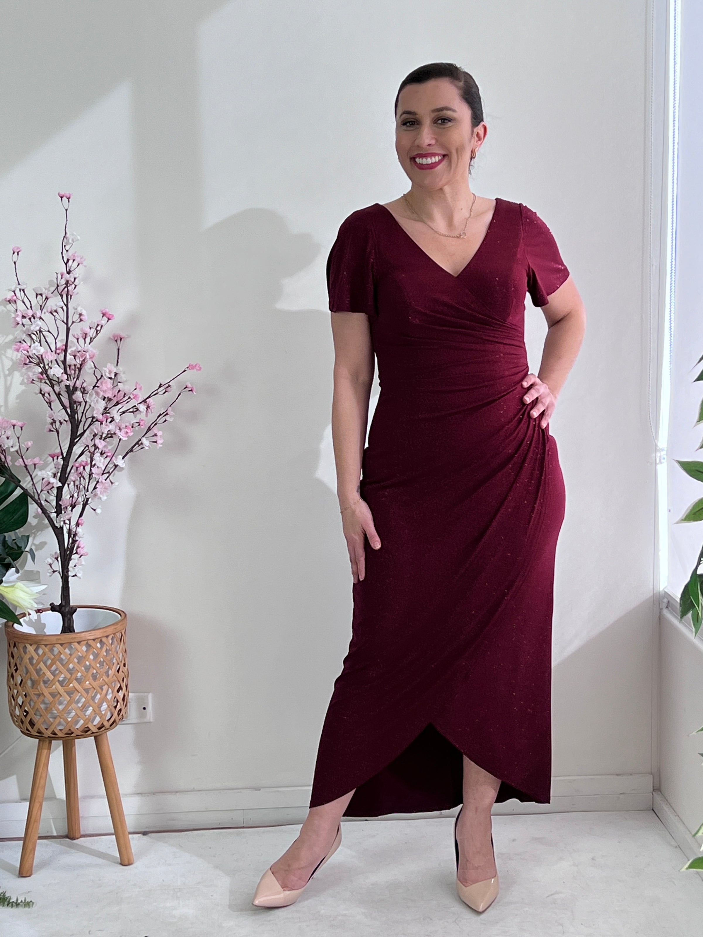 Trina Glitter Maxi Gown (Burgundy) main image 0