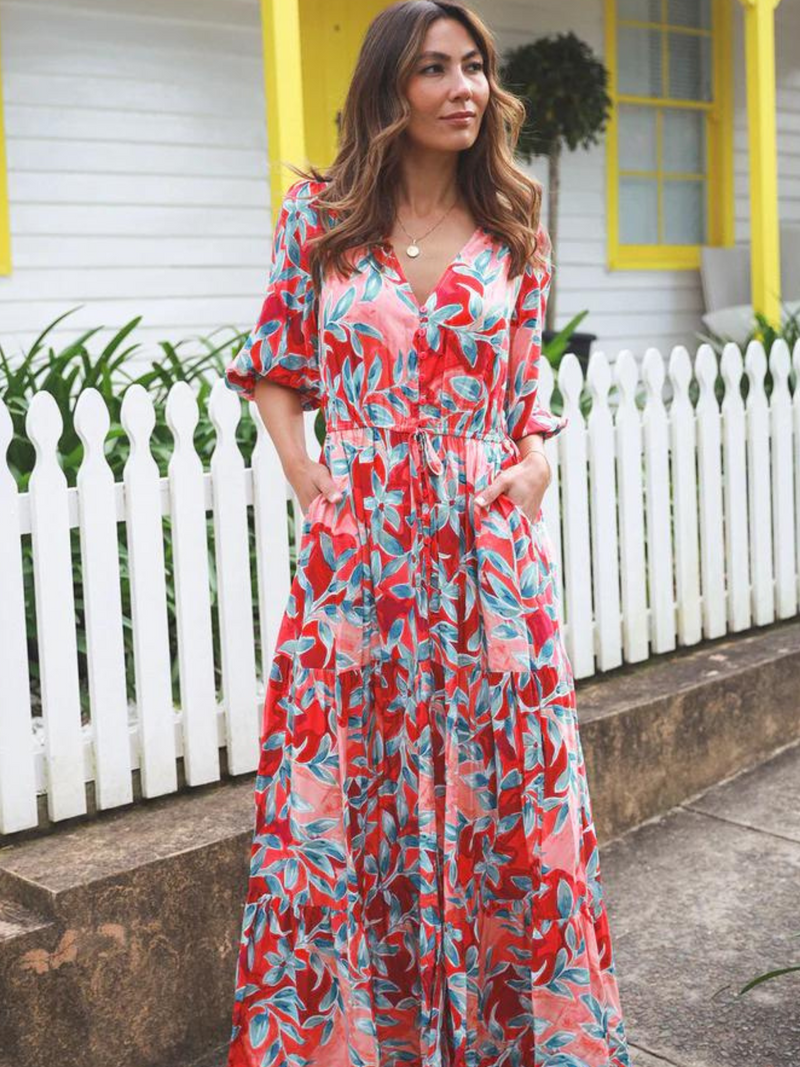 Faro Red Floral Dress