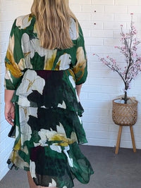 Desaily Emerald Floral Silk Dress