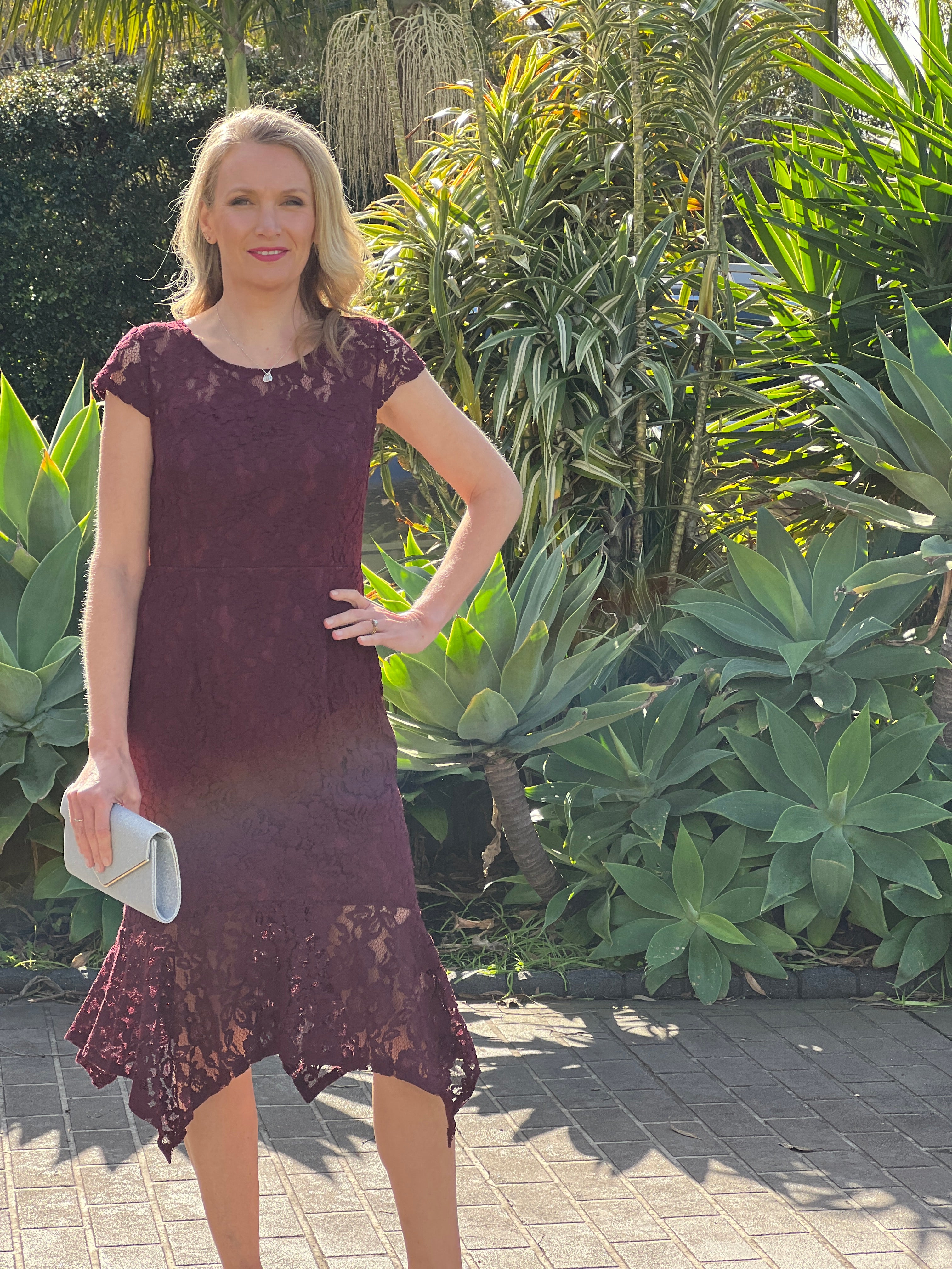 Maroon lace cocktail clearance dress