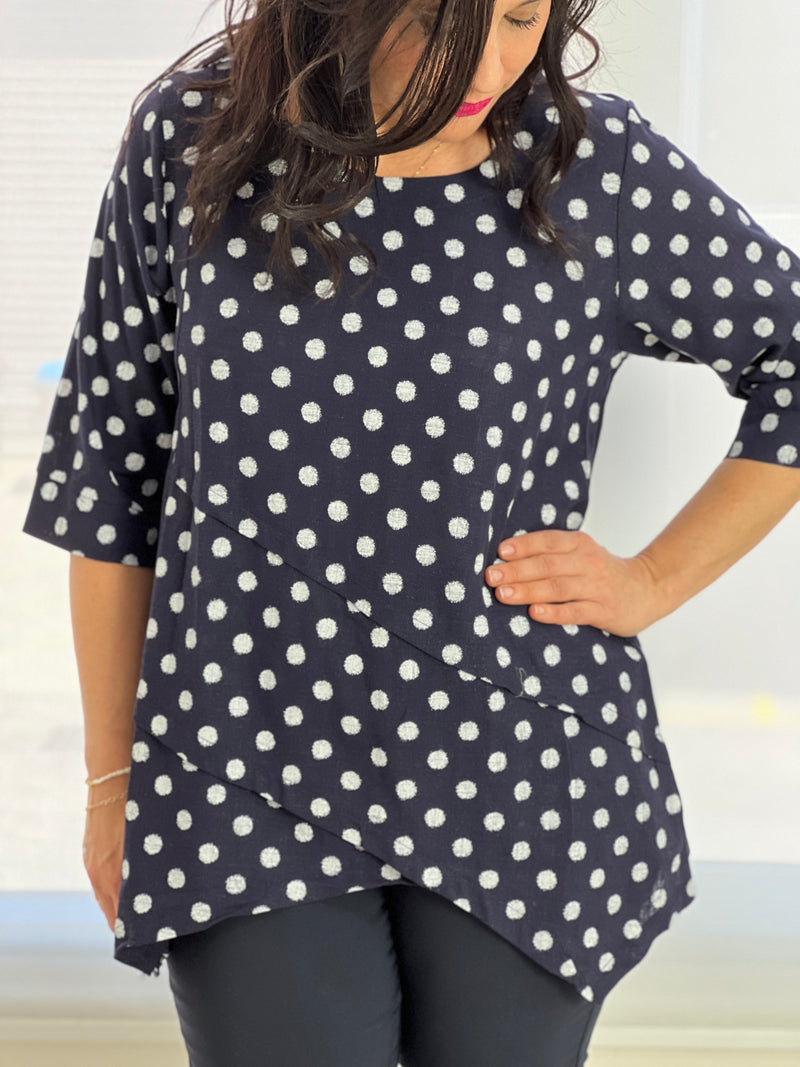 Karla Navy Spot Linen Top