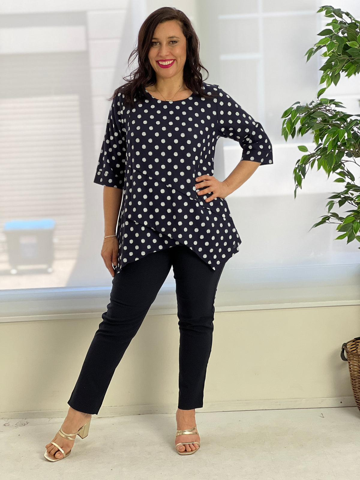 Karla Navy Spot Linen Top