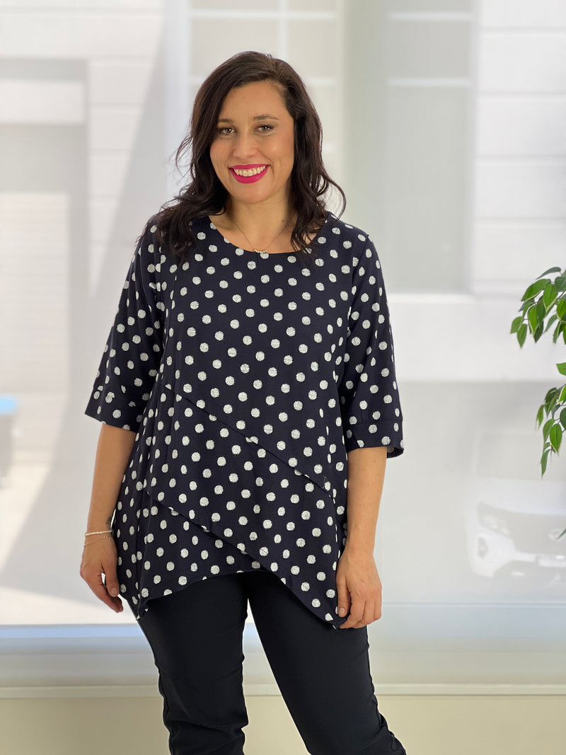 Karla Navy Spot Linen Top