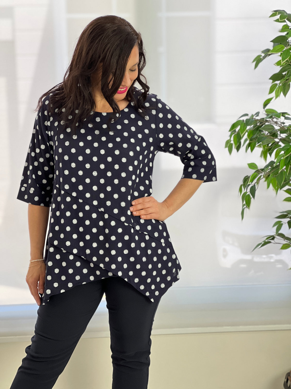 Karla Navy Spot Linen Top