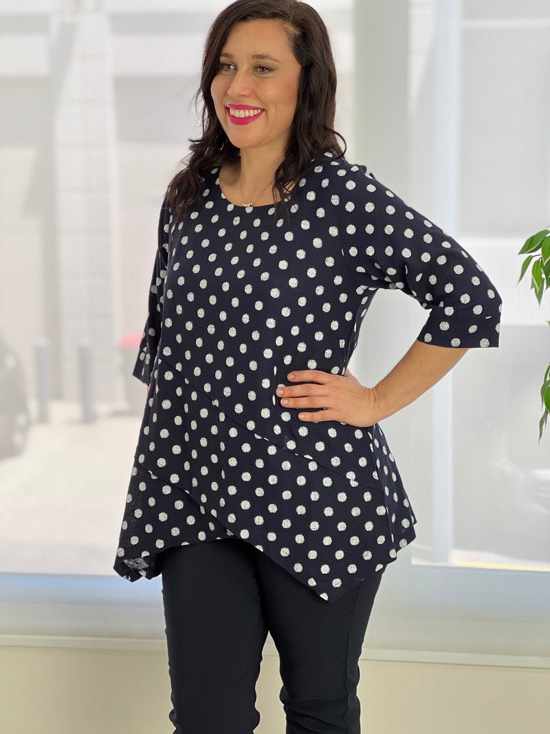 Karla Navy Spot Linen Top