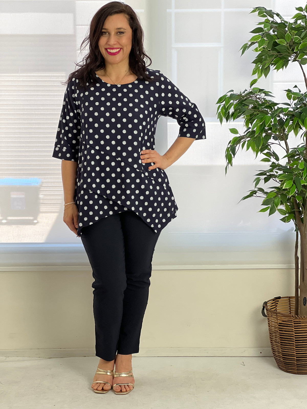 Karla Navy Spot Linen Top