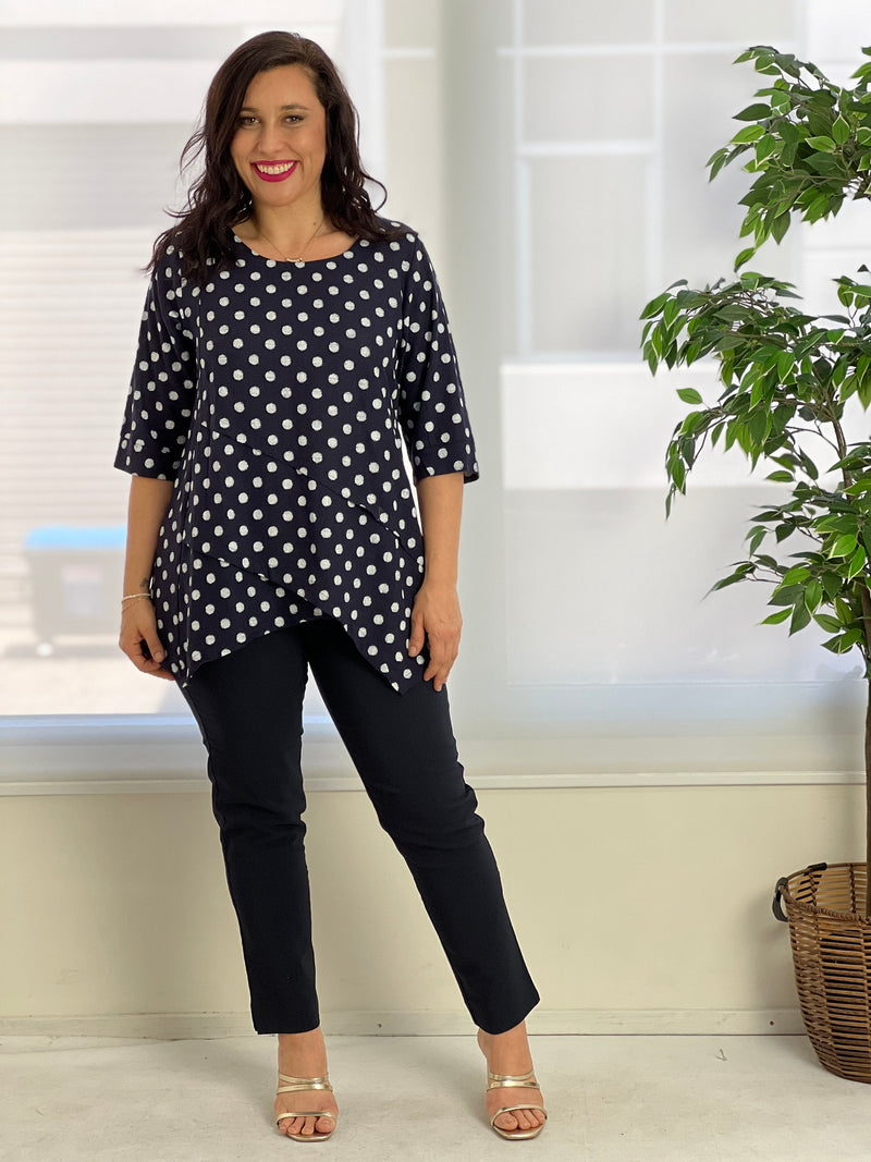 Karla Navy Spot Linen Top