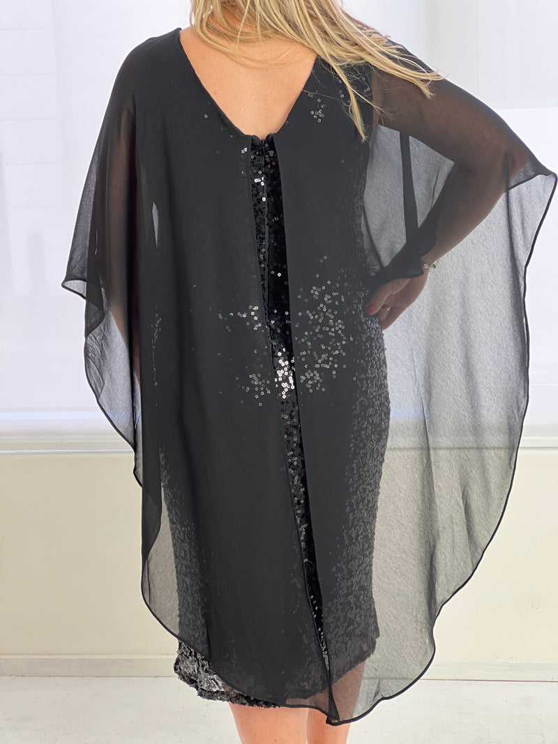 Luina Black Sequin Evening Dress