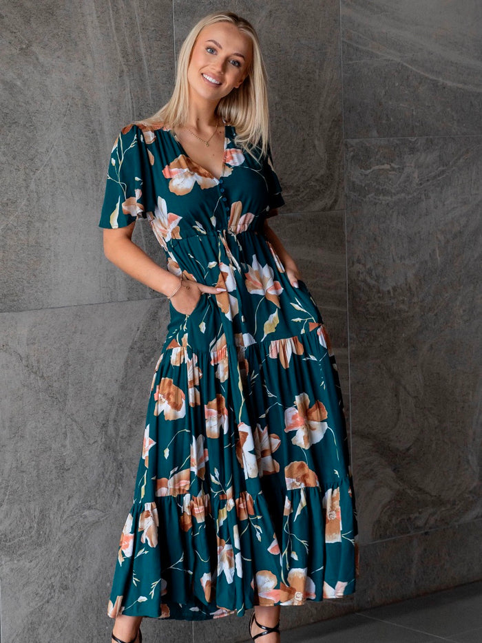 Omari Emerald Floral Dress