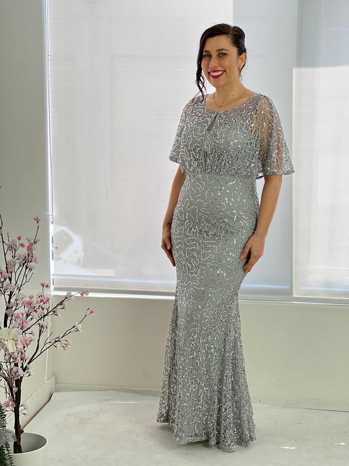 Payton Silver Sequin Evening Gown