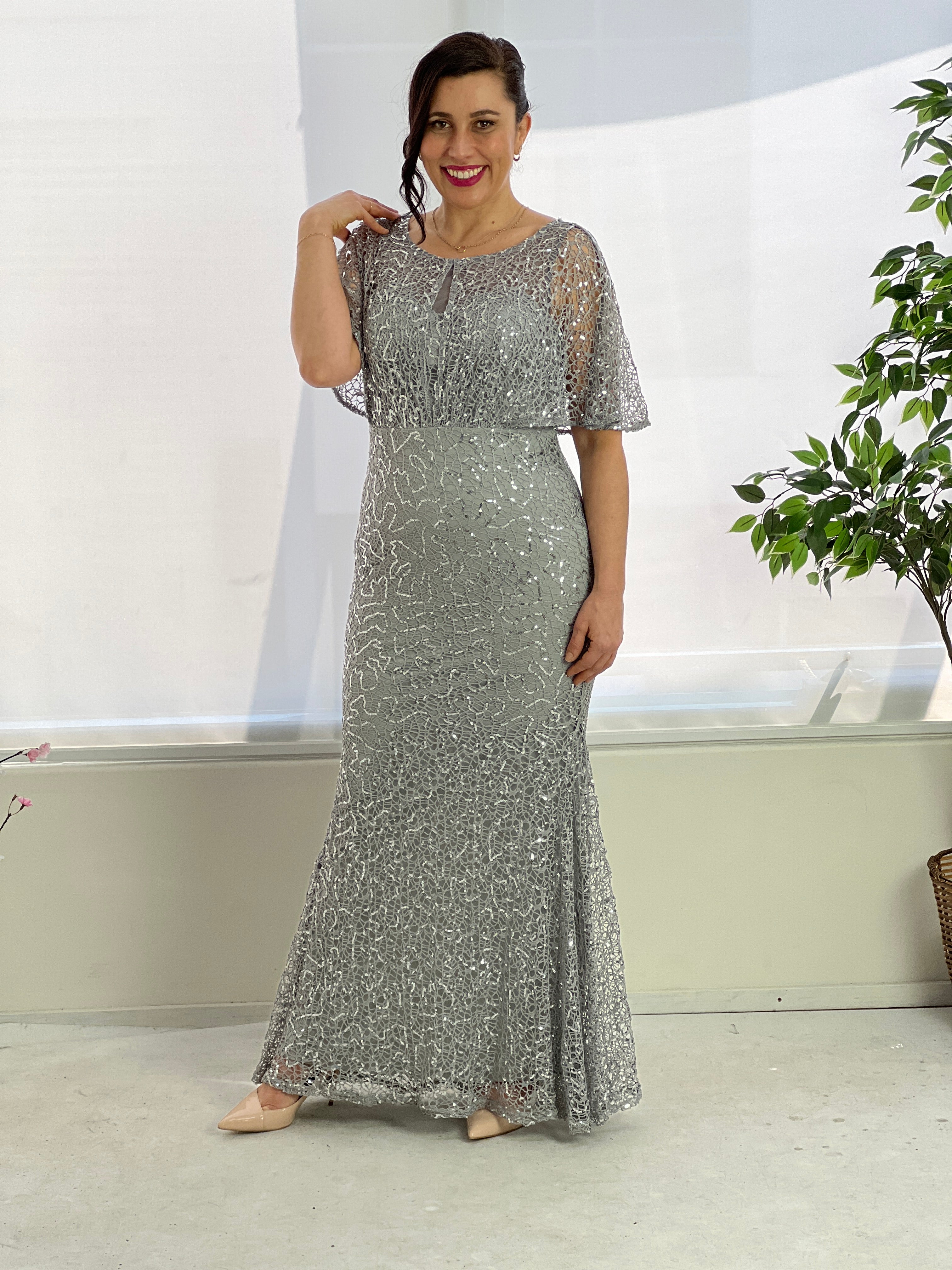 Payton Silver Sequin Evening Gown