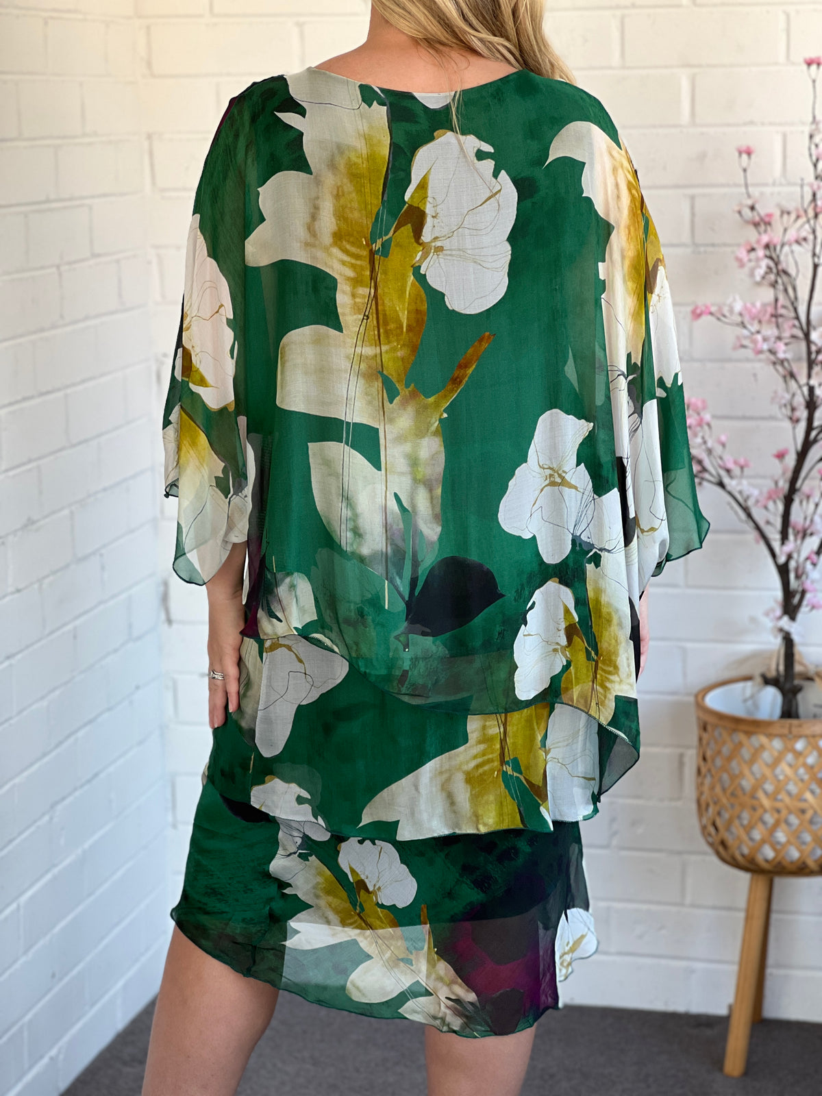 Piper Emerald Floral Silk Dress