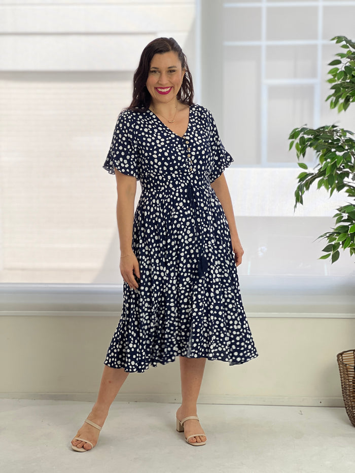 Rachel Navy Spot Dress