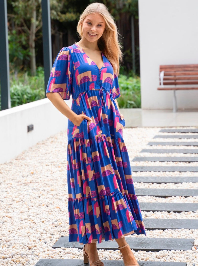 Valeria Blue Abstract Print Dress