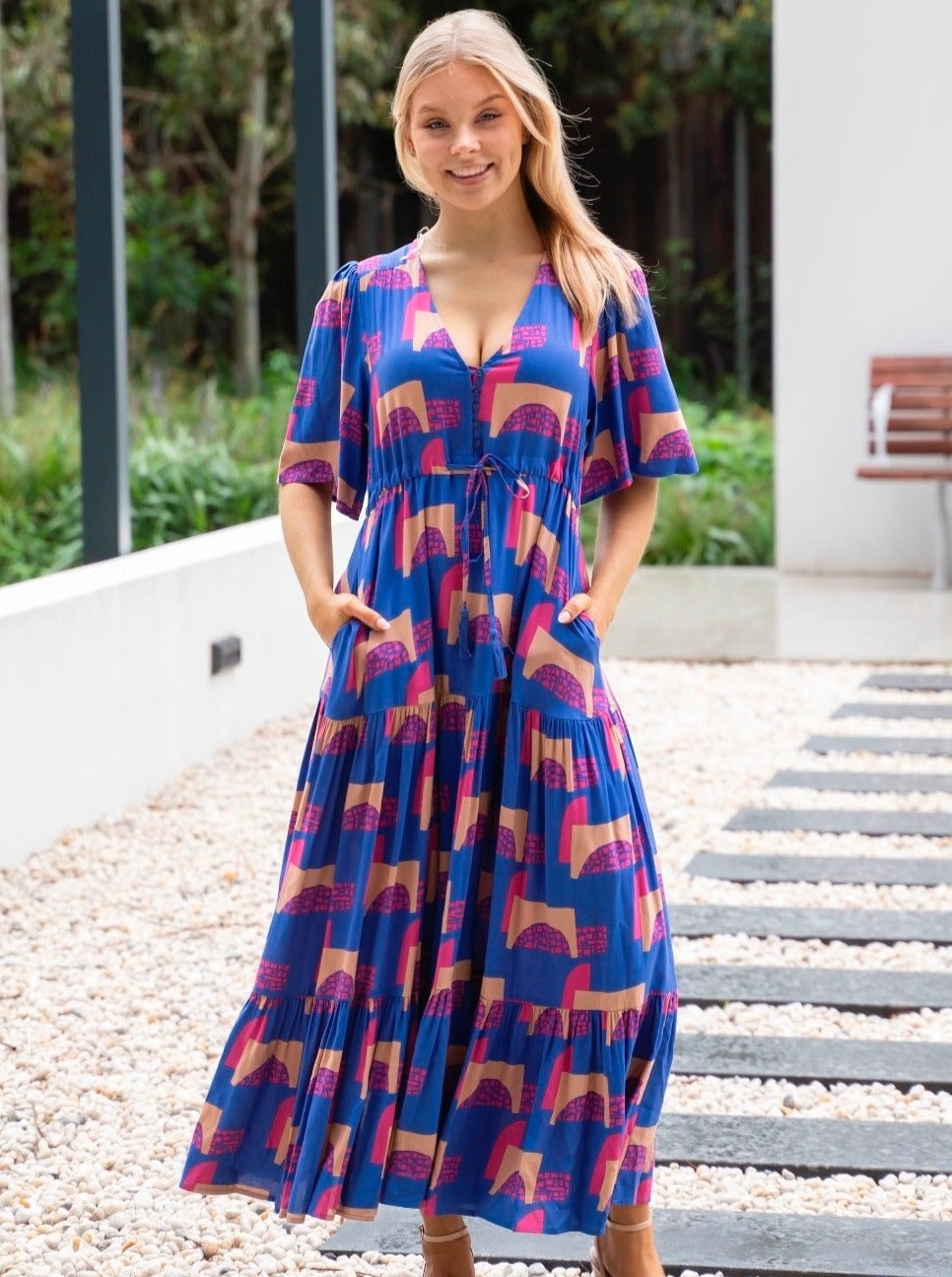 Valeria Blue Abstract Print Dress