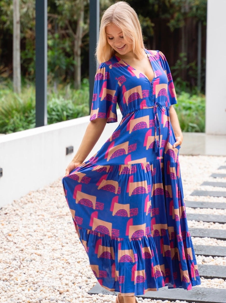 Valeria Blue Abstract Print Dress