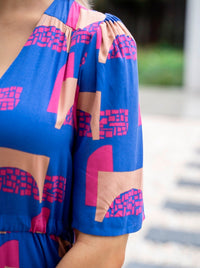 Valeria Blue Abstract Print Dress