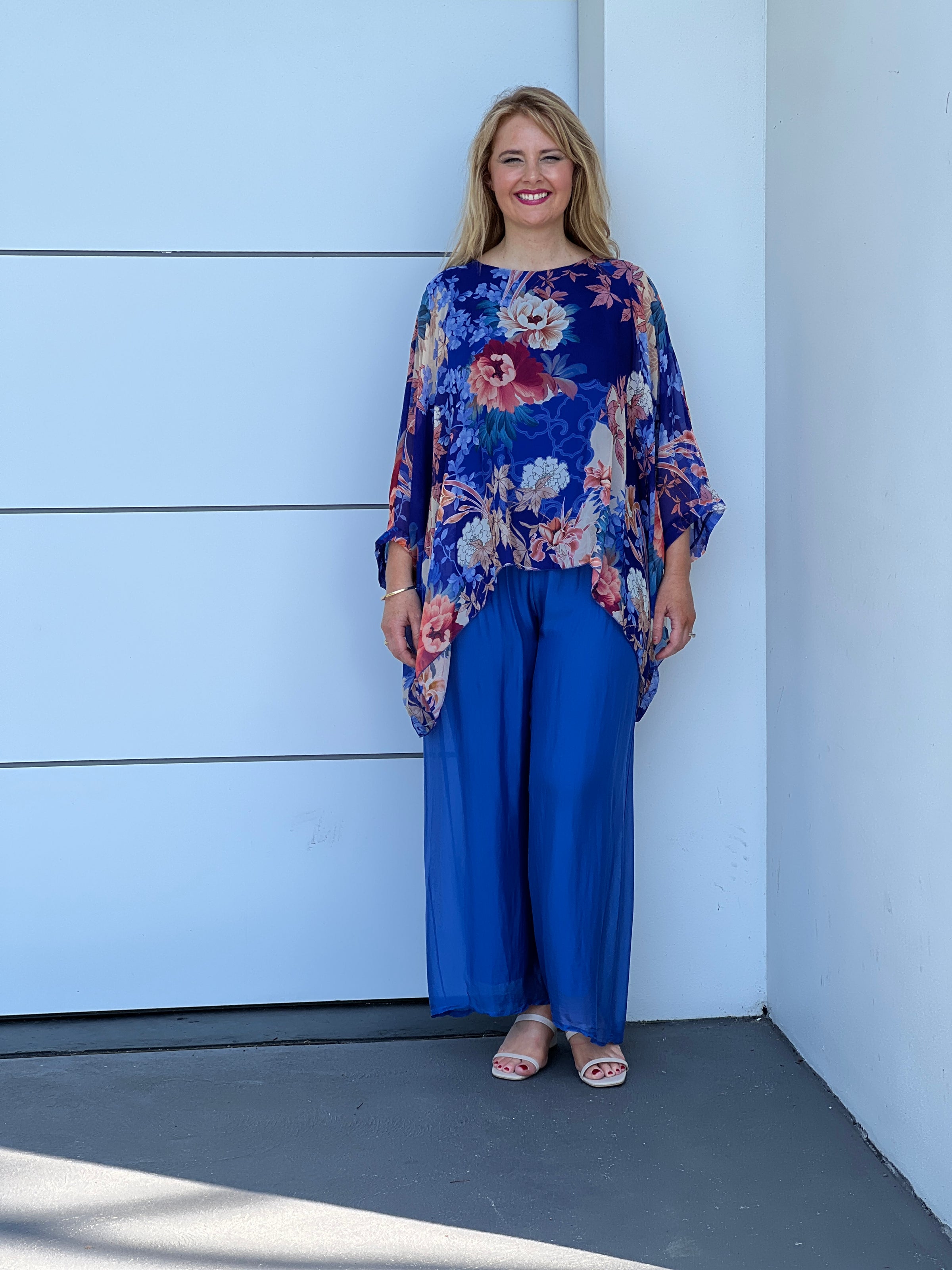 Brax Blue Floral Silk Top