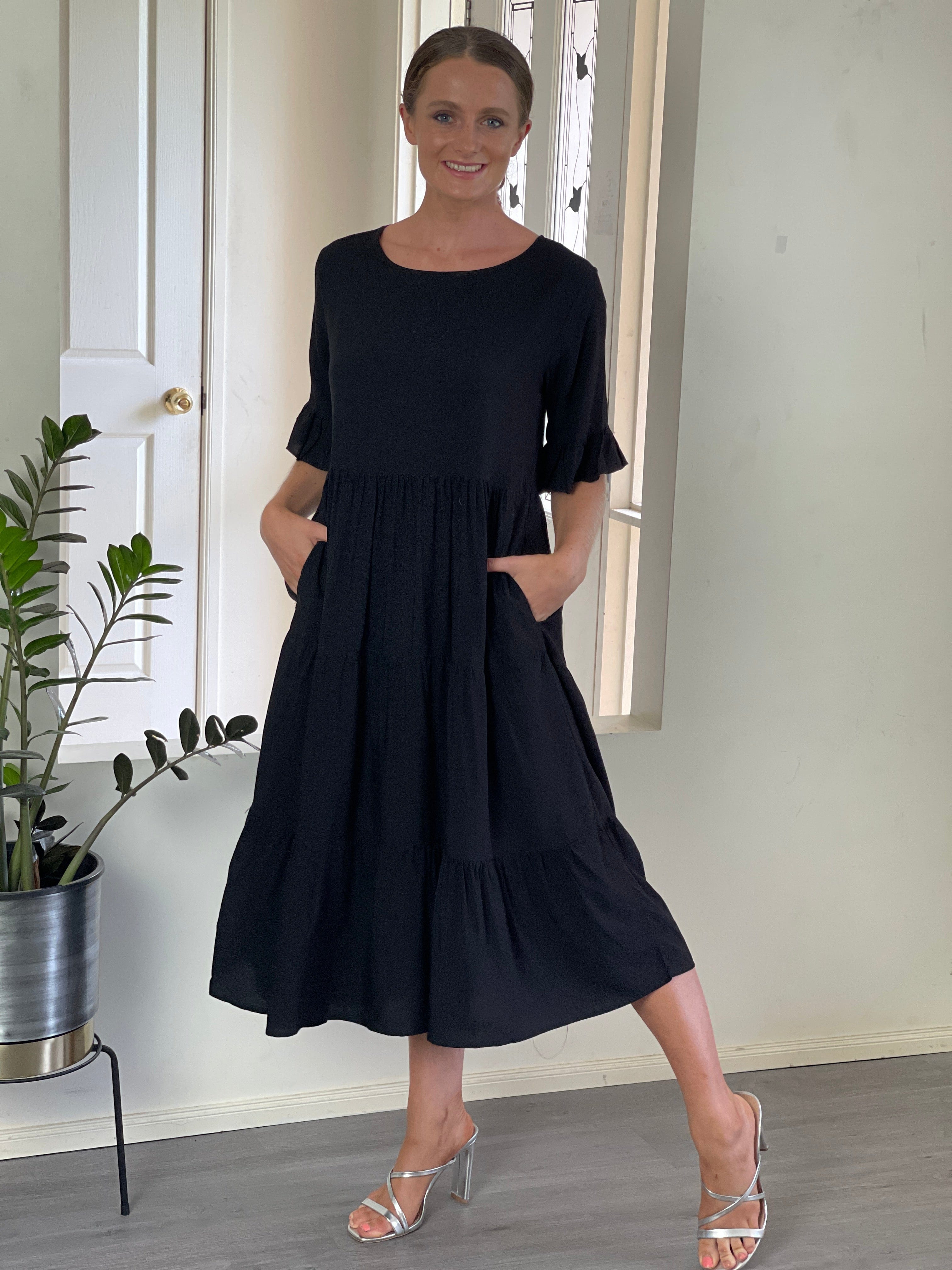 Black cotton hot sale swing dress