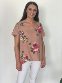 Cali & Co DRESSES S/M Larissa Pink Linen Top