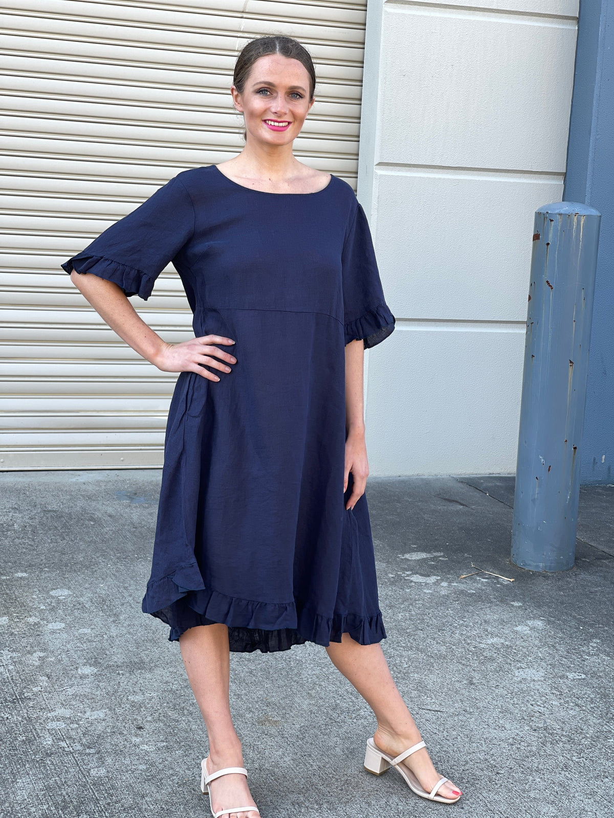 Quade Navy Linen Dress Dressxox Quade Navy Linen Dress Dressxox