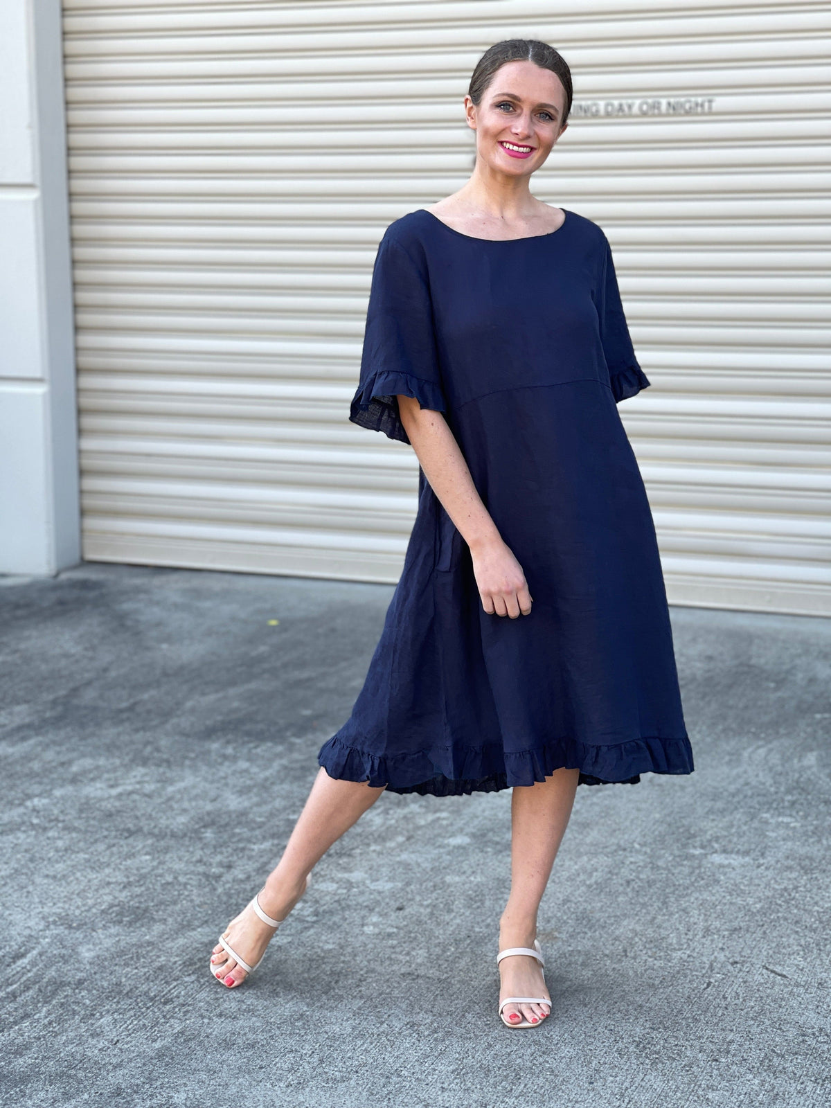 Quade Navy Linen Dress Quade Navy Linen Dress