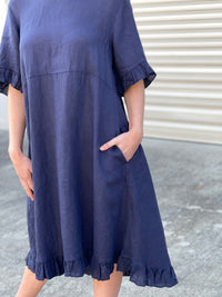 Cali & Co DRESSES Quade Navy Linen Dress