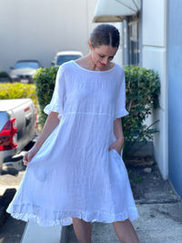 Cali & Co DRESSES Quade White Linen Dress