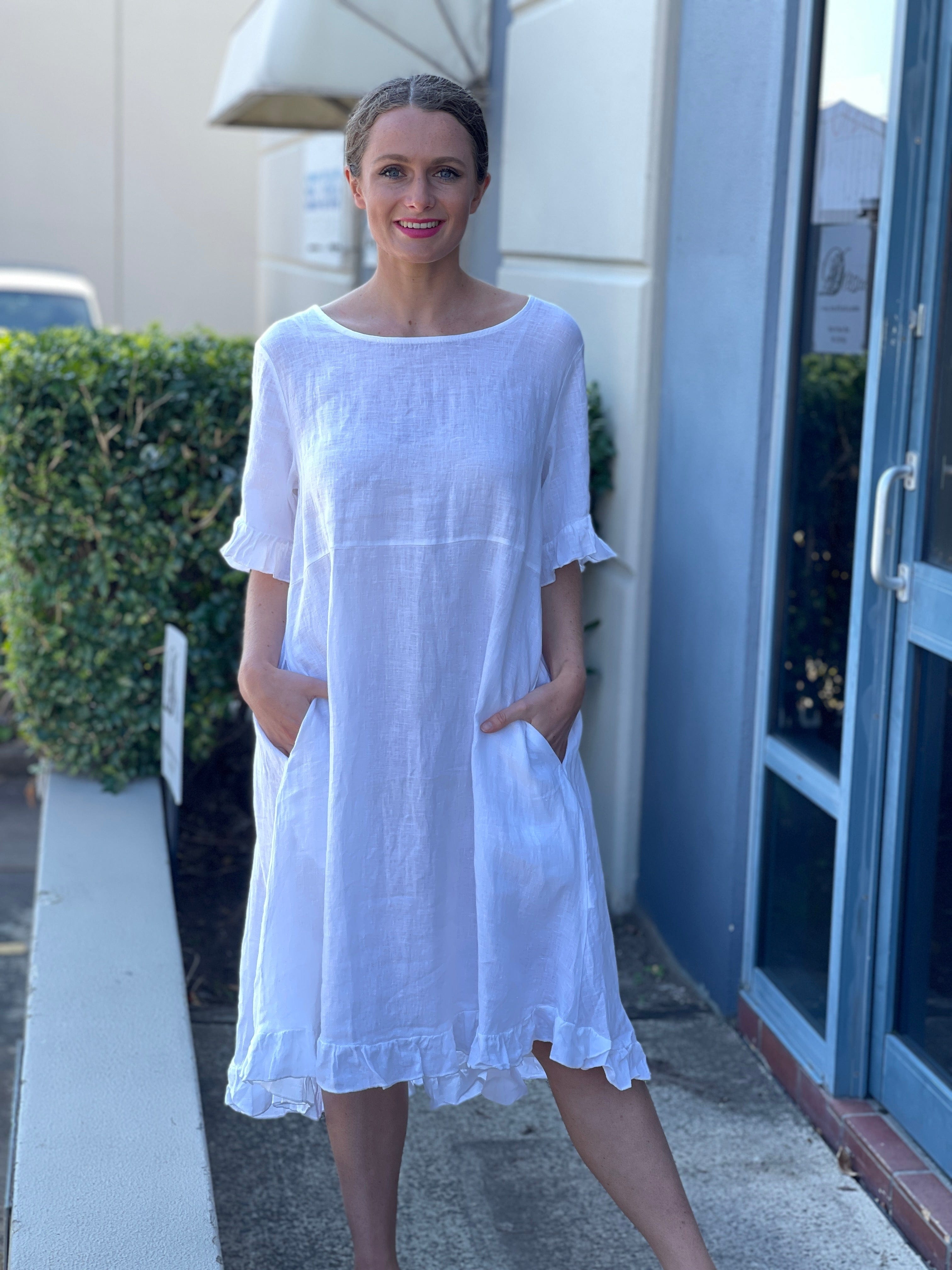 Casual white linen on sale dress