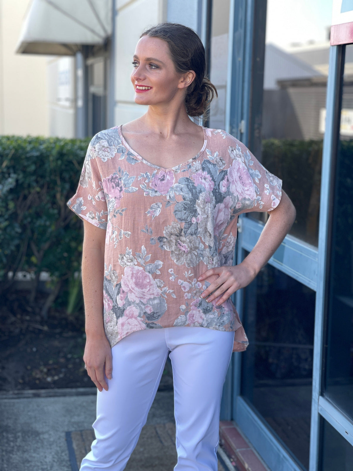 Cali & Co Separates Larissa Blush Linen Top