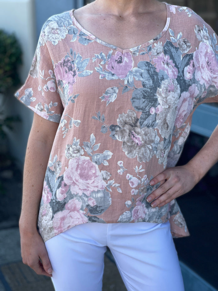 Cali & Co Separates Larissa Blush Linen Top