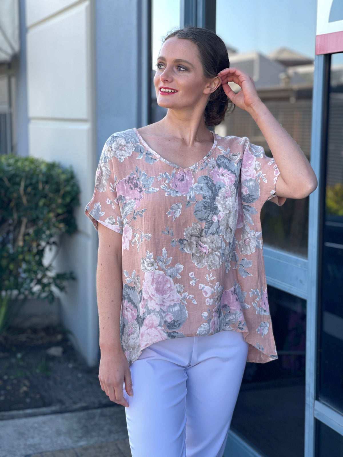 Cali & Co Separates Larissa Blush Linen Top