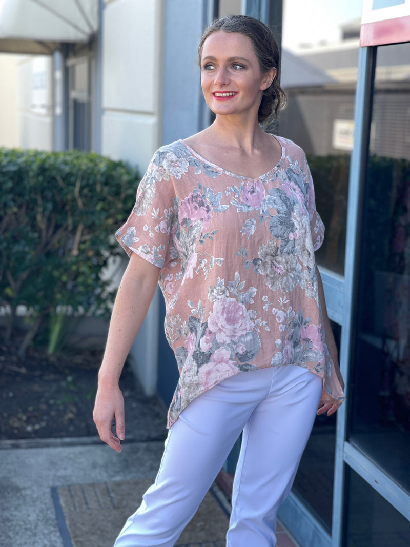 Cali & Co Separates Larissa Blush Linen Top