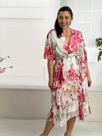 Clara White Blossom Silk Dress