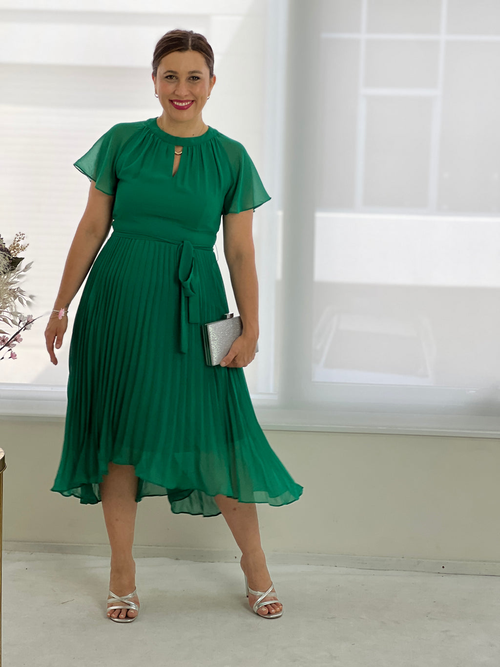 Claudia Emerald Pleated Dress – Dressxox