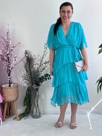 Desaily Aqua Layering Silk Dress