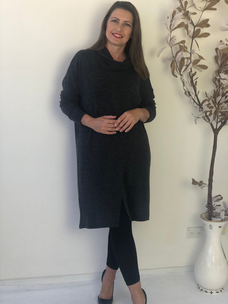 Four Girlz DRESSES Whitney Charcoal Knit Dress